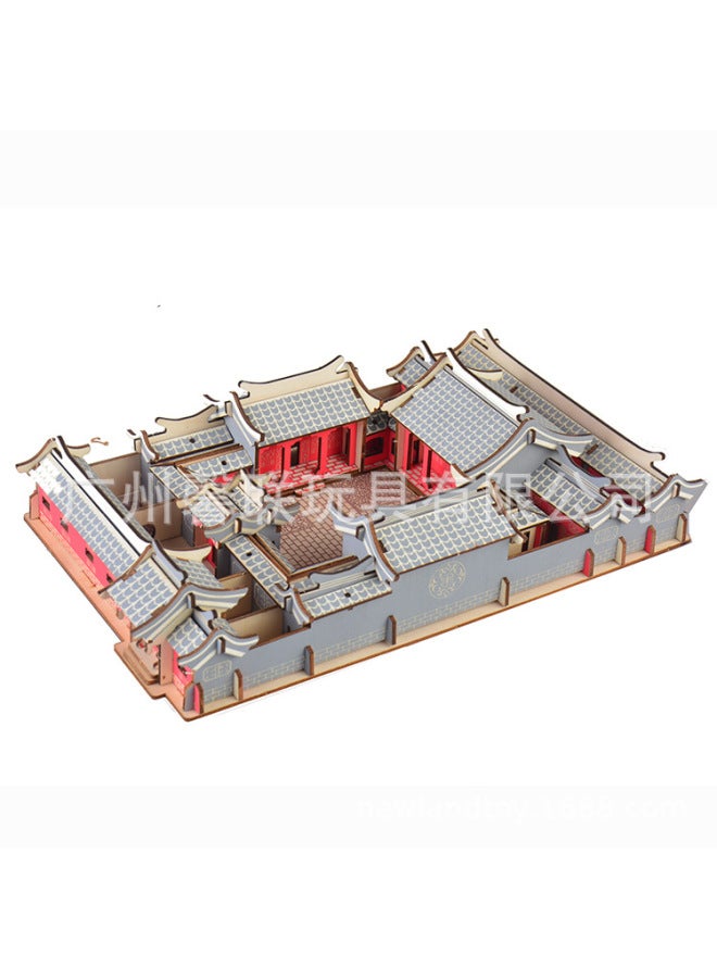 DIY Handmade Wooden Assembled Beijing Courtyard Model Wooden 3D Jigsaw Puzzle Educational Toy Children's Gift-Color:XF-G026H Beijing Courtyard - Image 5